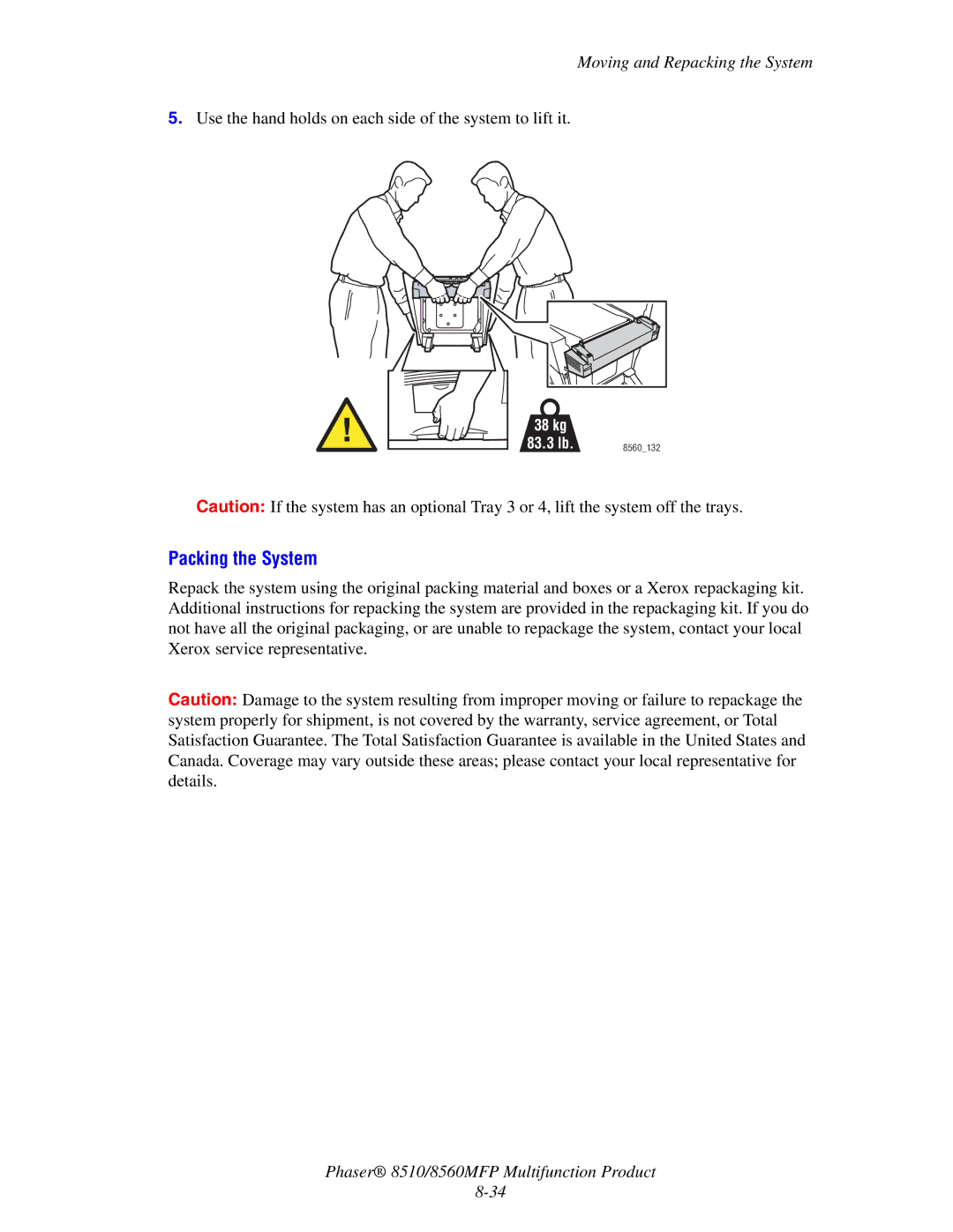 Xerox 8510 manual Packing the System 