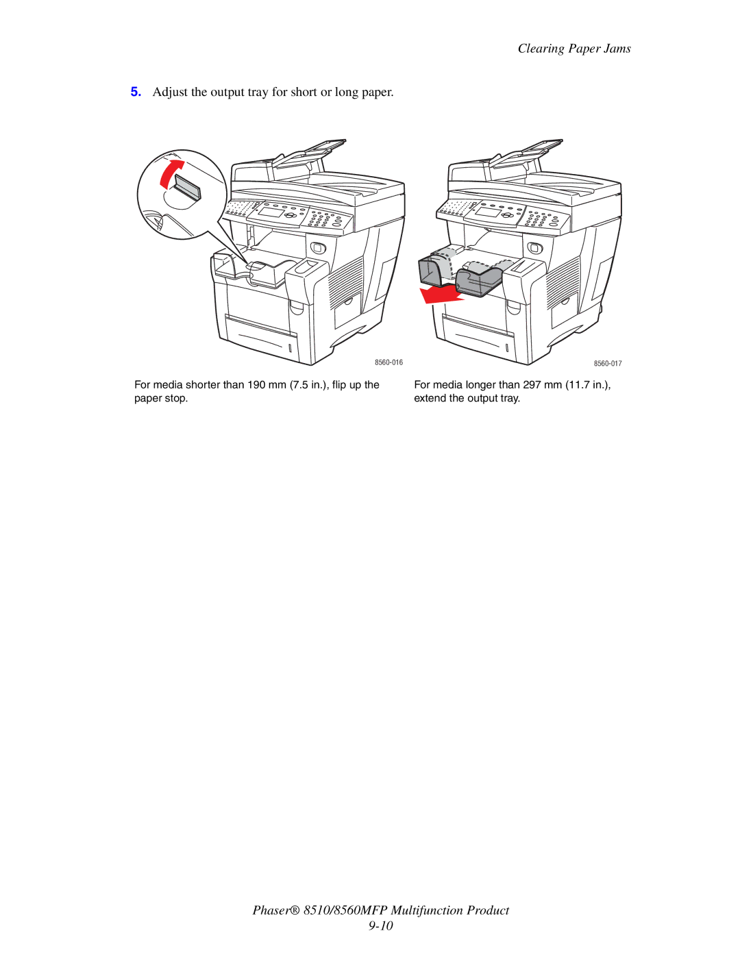 Xerox 8510 manual Adjust the output tray for short or long paper 