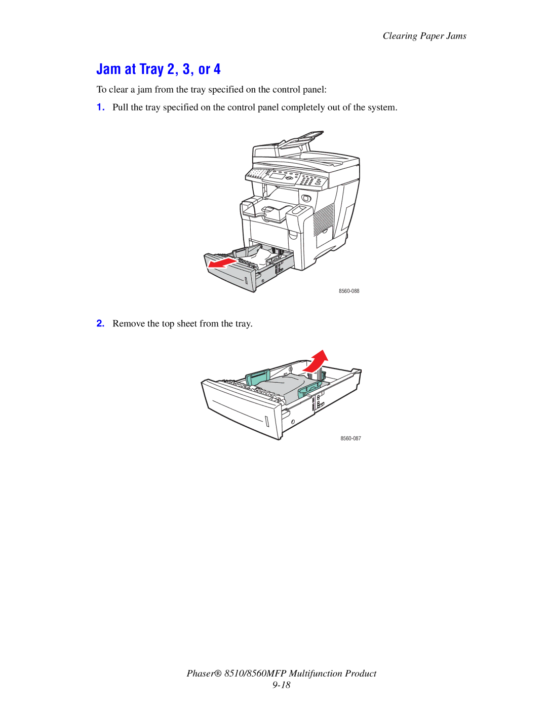 Xerox 8510 manual Jam at Tray 2, 3, or 