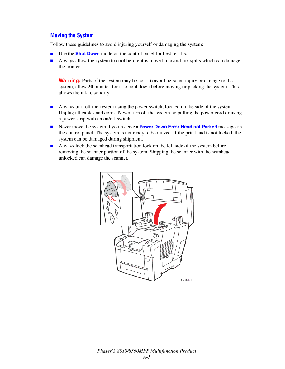 Xerox 8510 manual Moving the System 