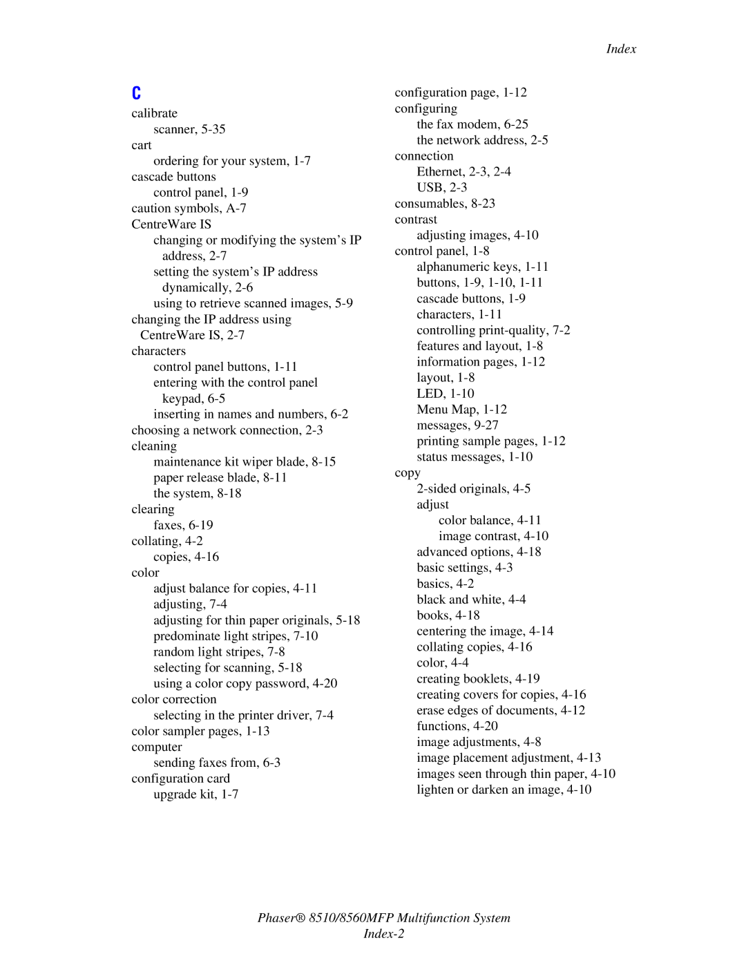 Xerox 8510 manual Index 