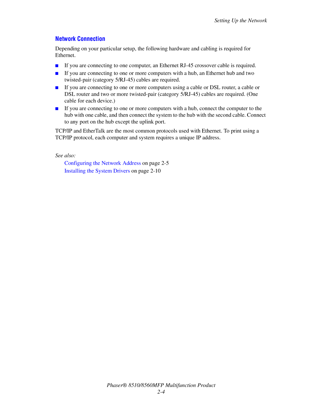 Xerox 8510 manual Network Connection 