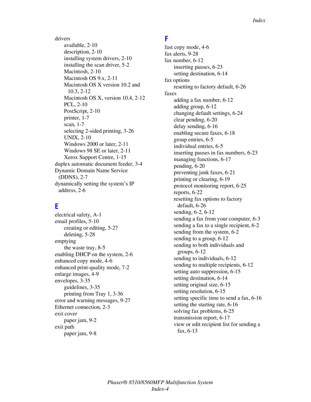 Xerox manual Phaser 8510/8560MFP Multifunction System Index-4 
