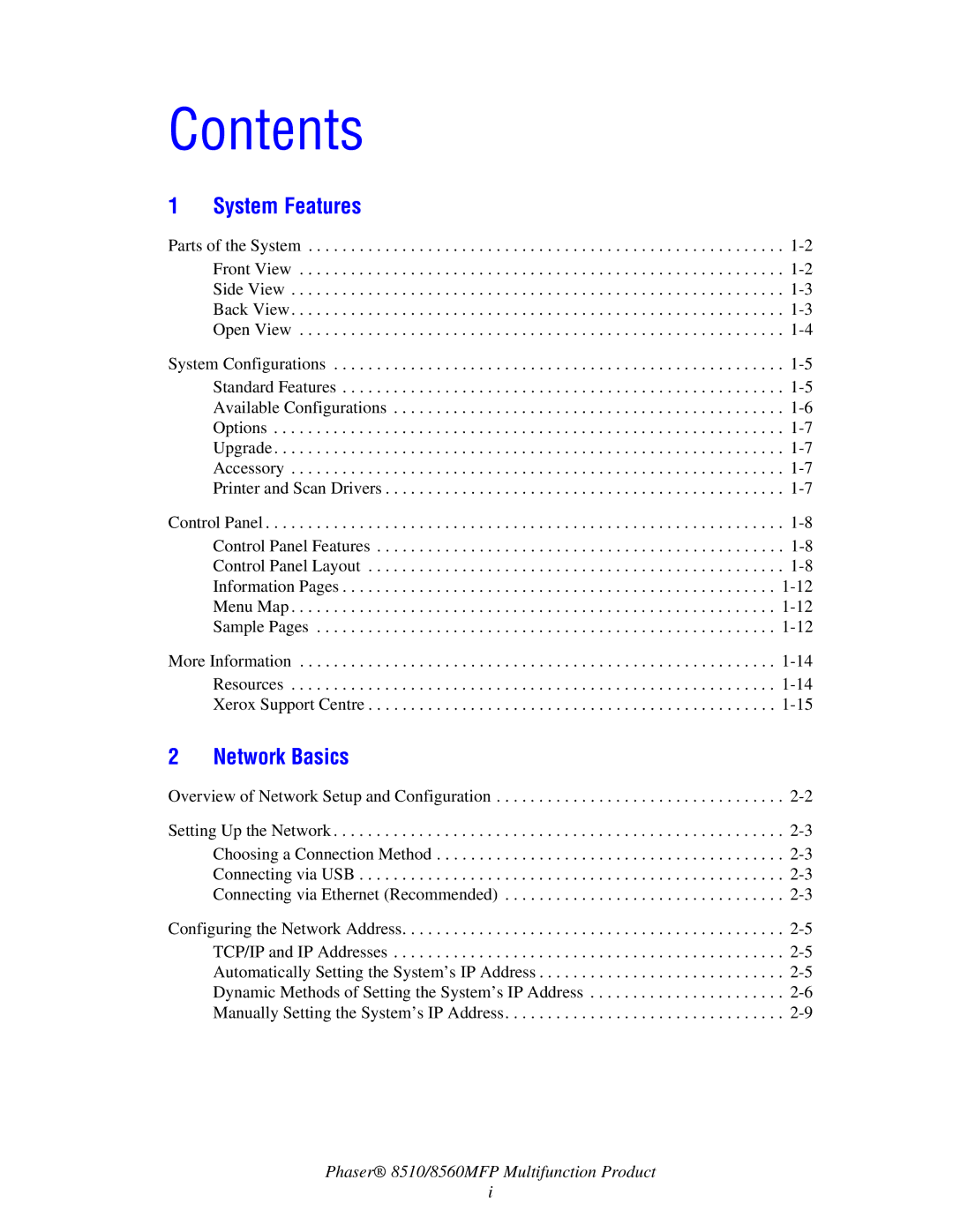 Xerox 8510 manual Contents 