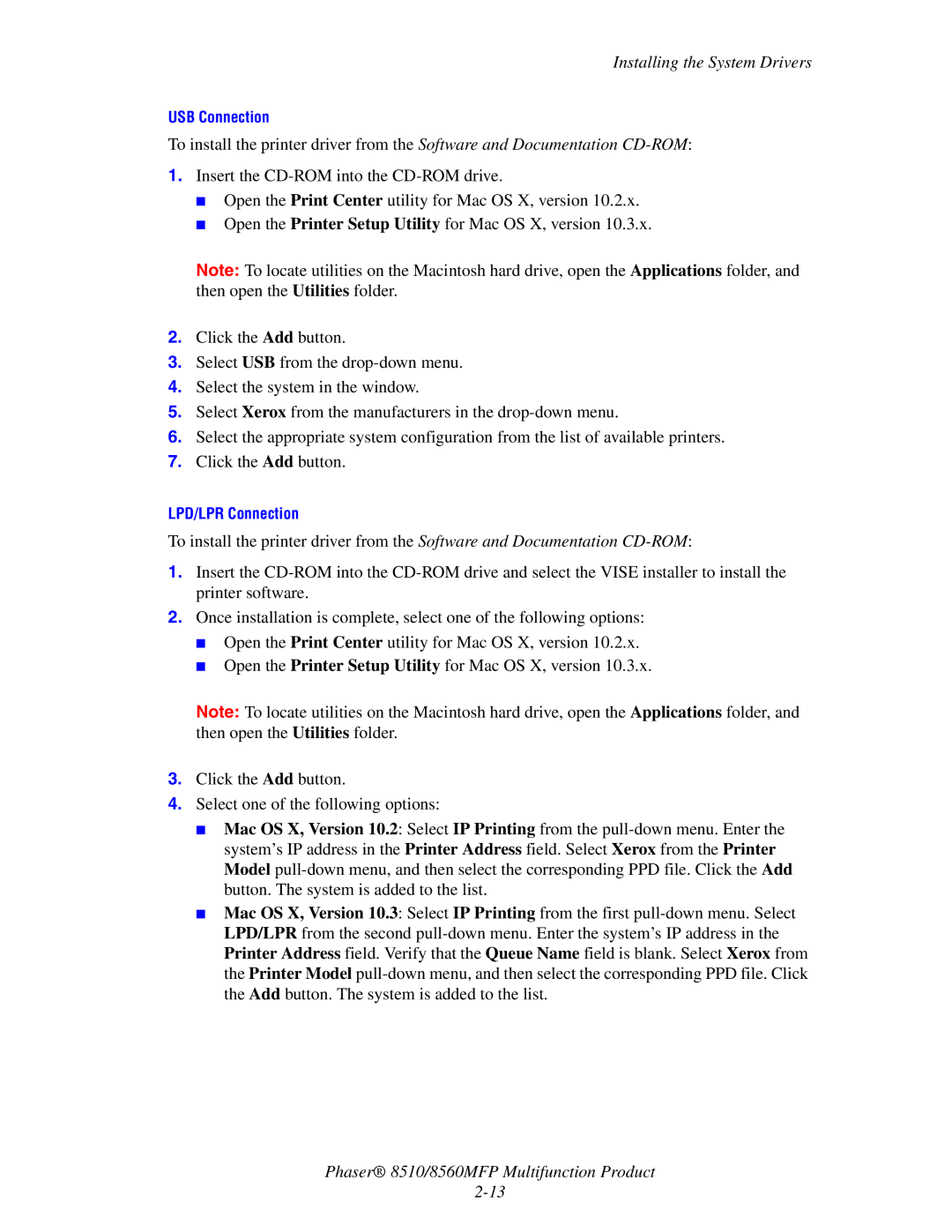 Xerox 8510 manual USB Connection 