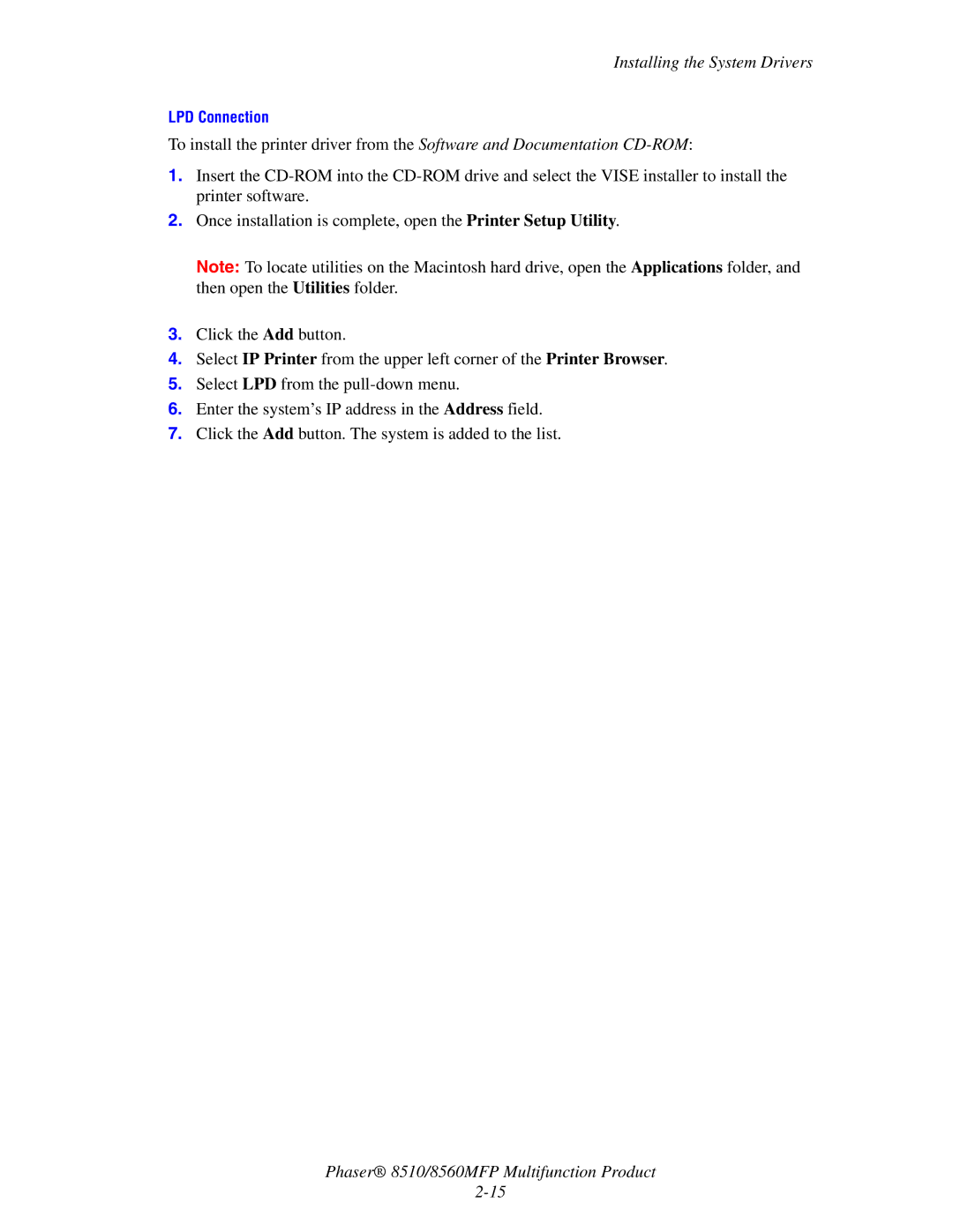 Xerox 8510 manual LPD Connection 