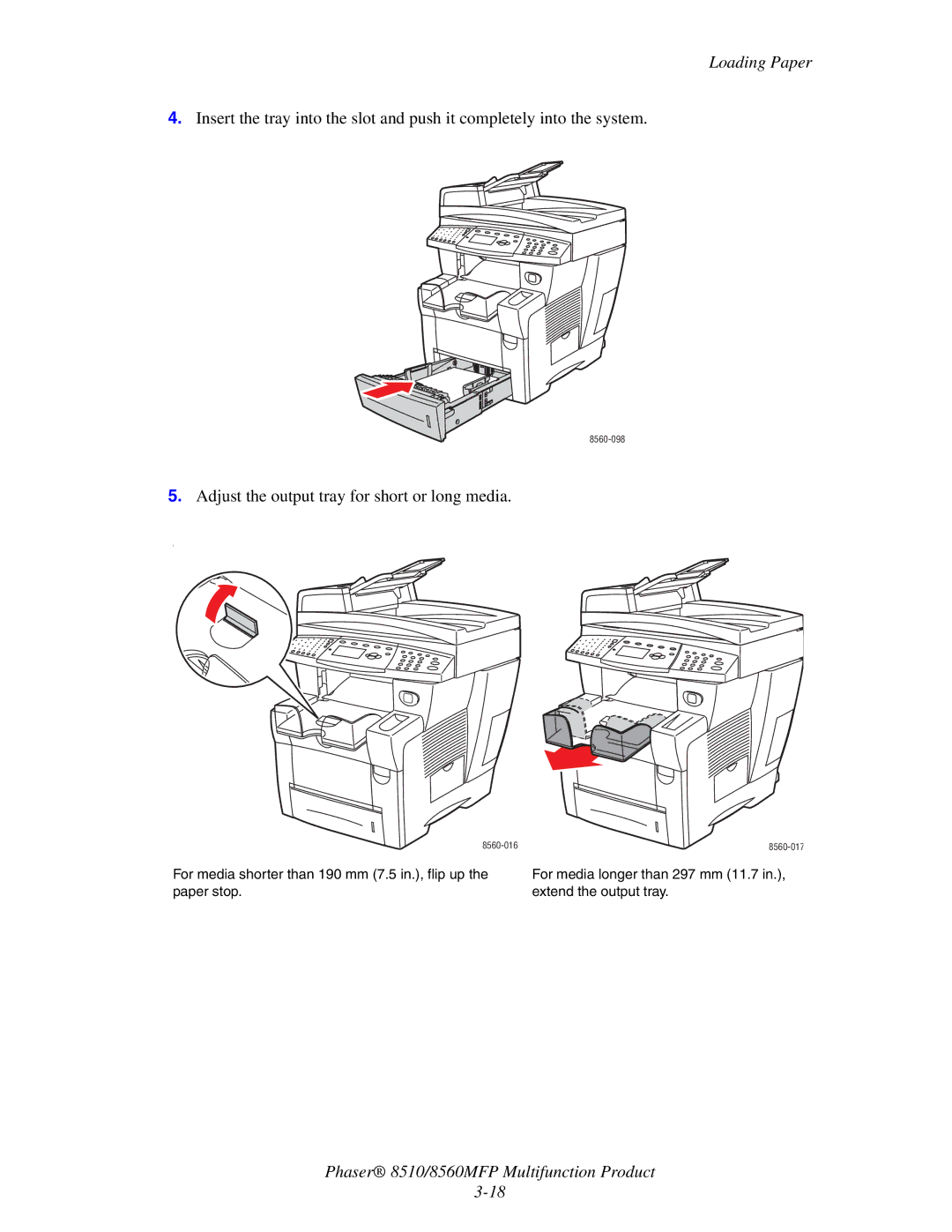 Xerox 8510 manual Adjust the output tray for short or long media 