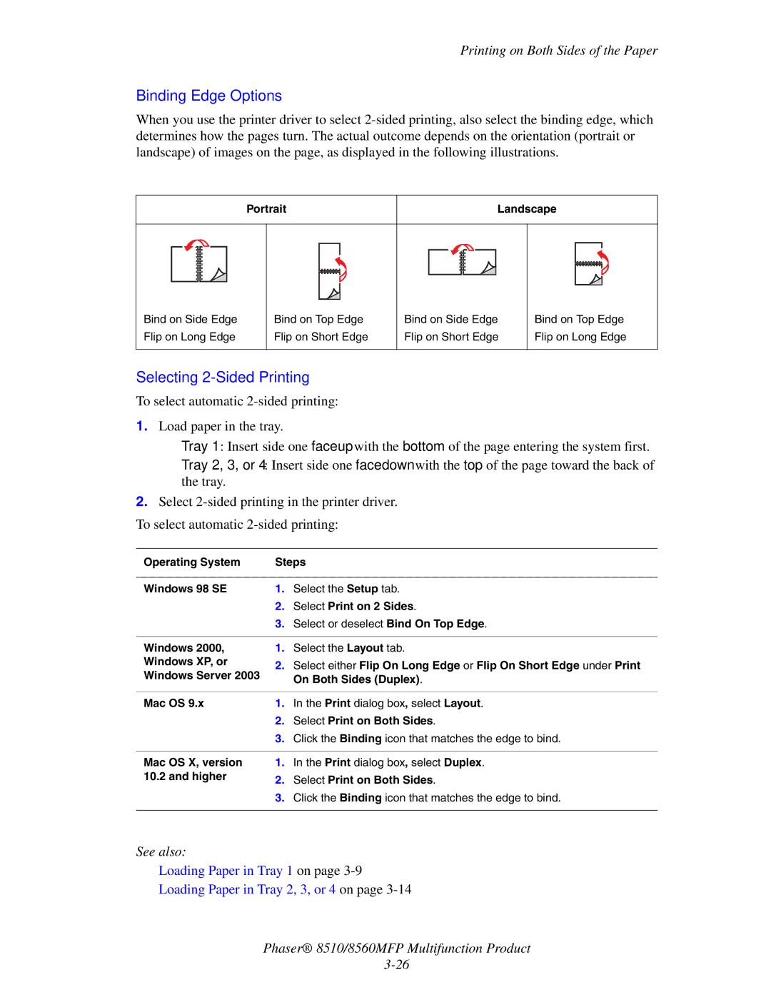 Xerox 8510 manual Binding Edge Options, Selecting 2-Sided Printing 