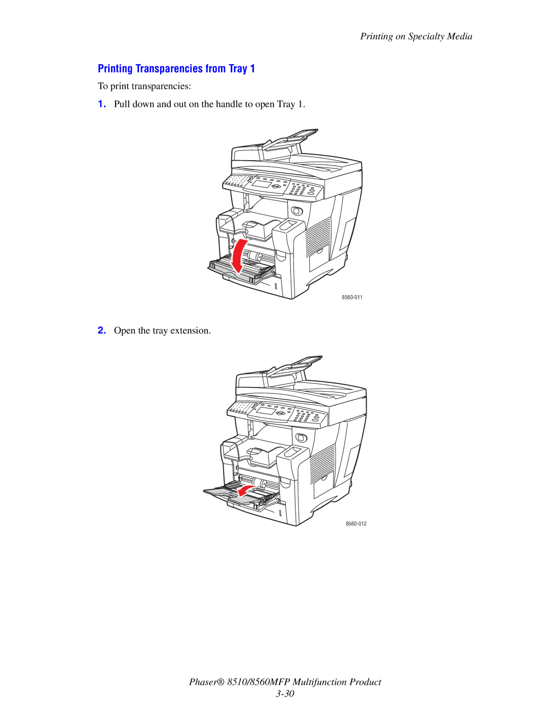 Xerox 8510 manual Printing Transparencies from Tray 