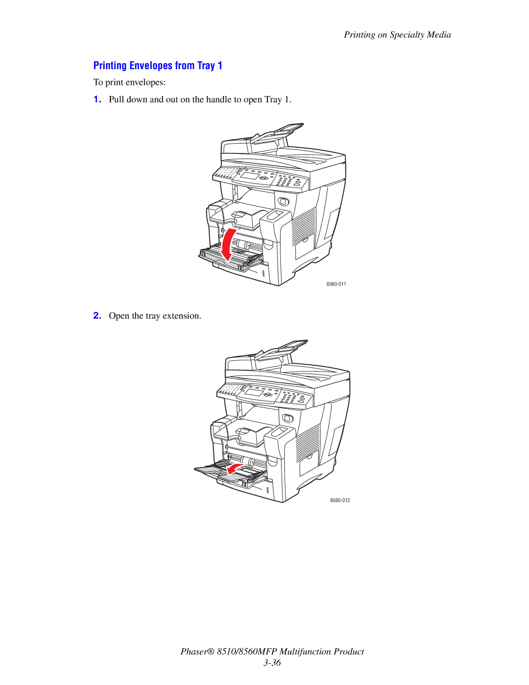 Xerox 8510 manual Printing Envelopes from Tray 