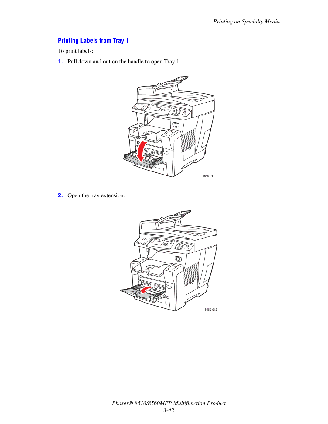 Xerox 8510 manual Printing Labels from Tray 