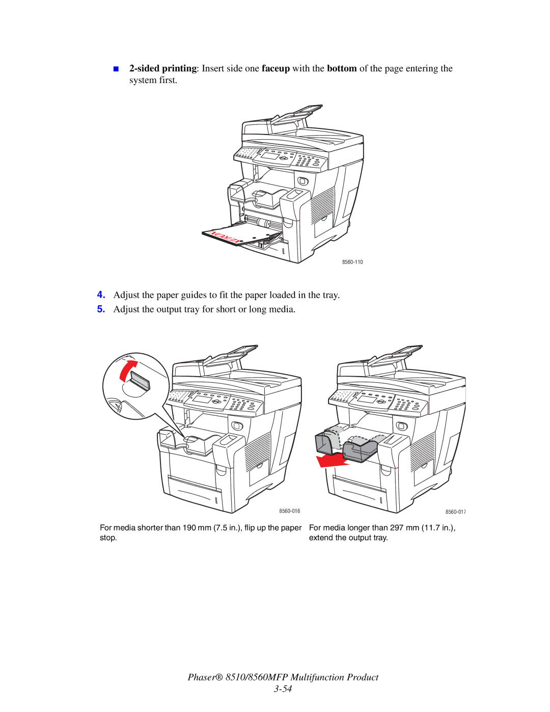 Xerox 8510 manual Stop Extend the output tray 