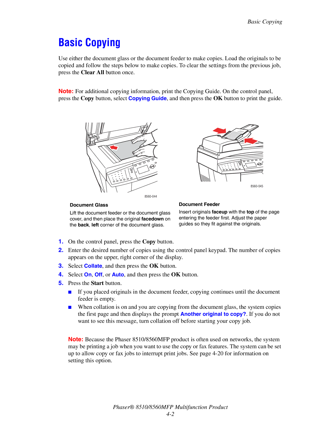 Xerox 8510 manual Basic Copying, Document Glass Document Feeder 