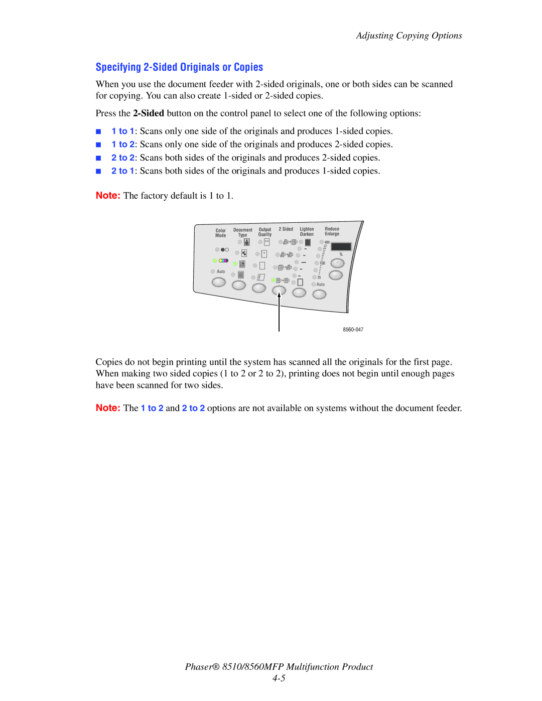 Xerox 8510 manual Specifying 2-Sided Originals or Copies 