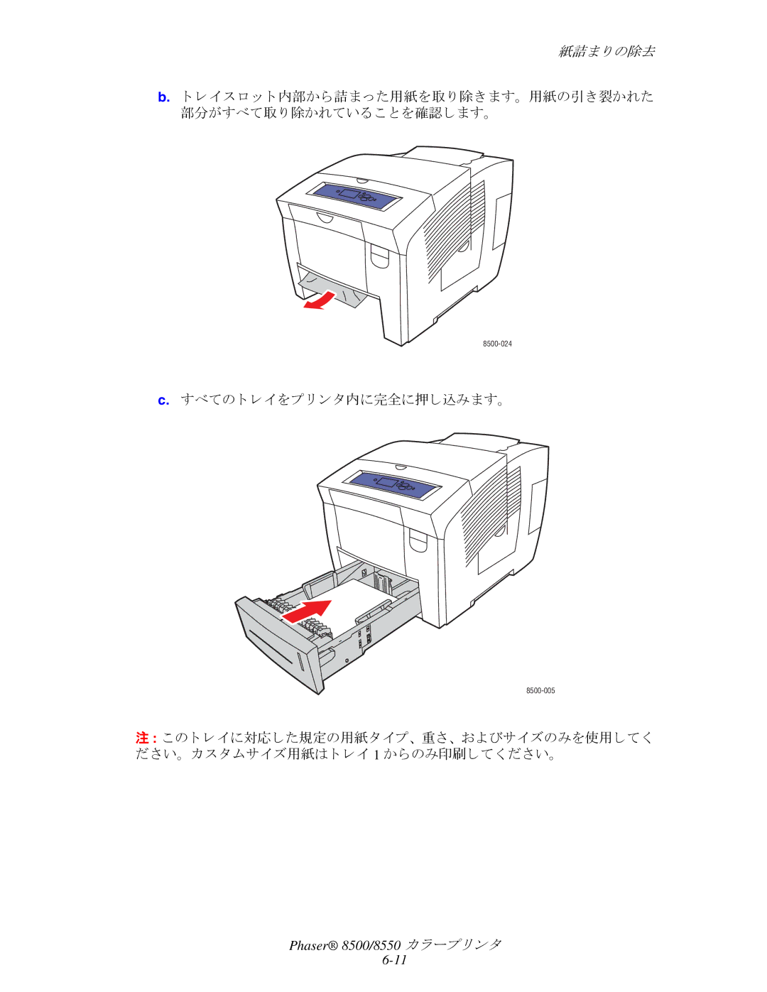 Xerox 8500, 8550 manual すべての ト レ イ をプ リ ン タ内に完全に押し込みます。 