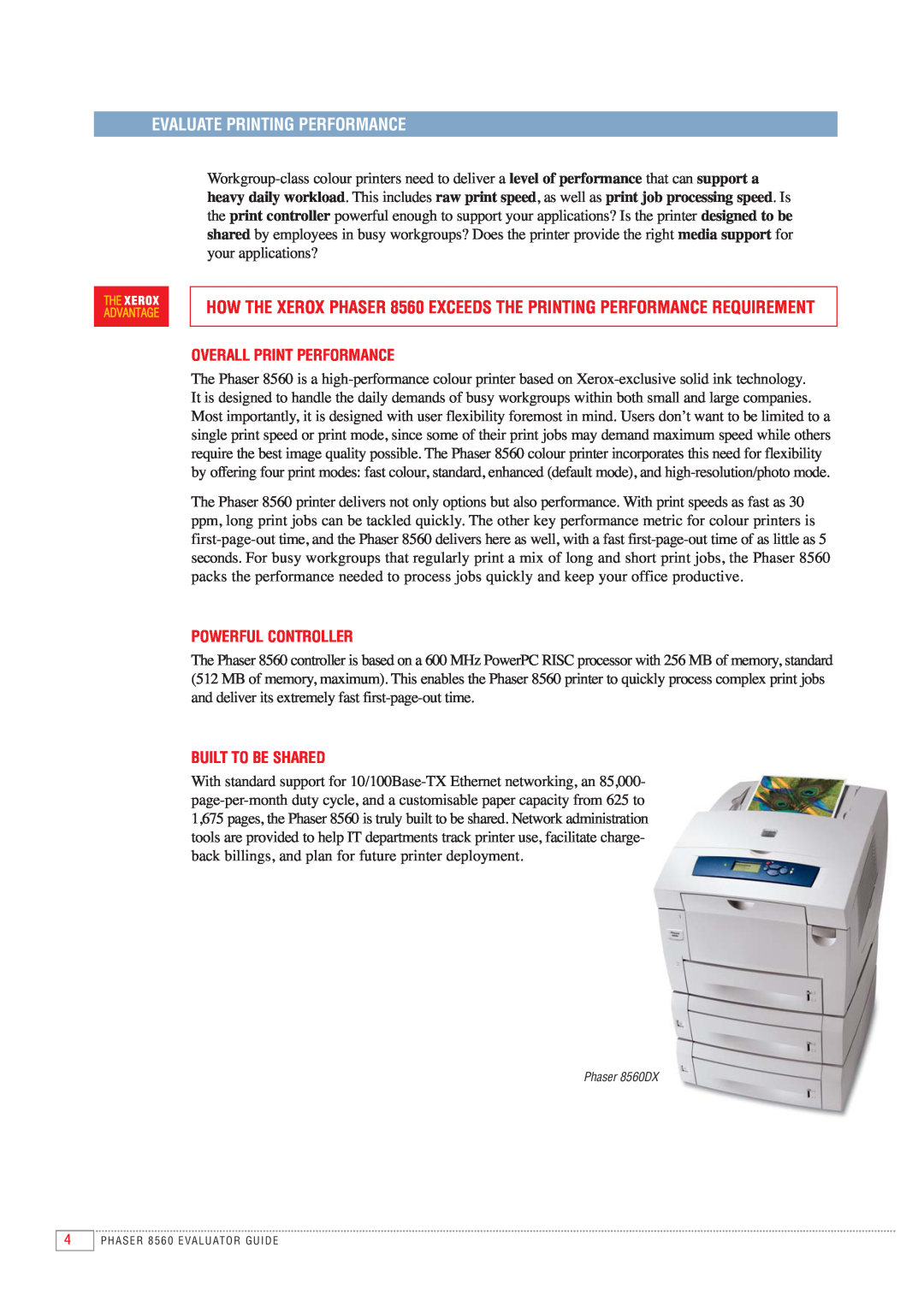 Xerox 8560 manual Evaluate Printing Performance, Overall Print Performance, Powerful Controller, Built To Be Shared 
