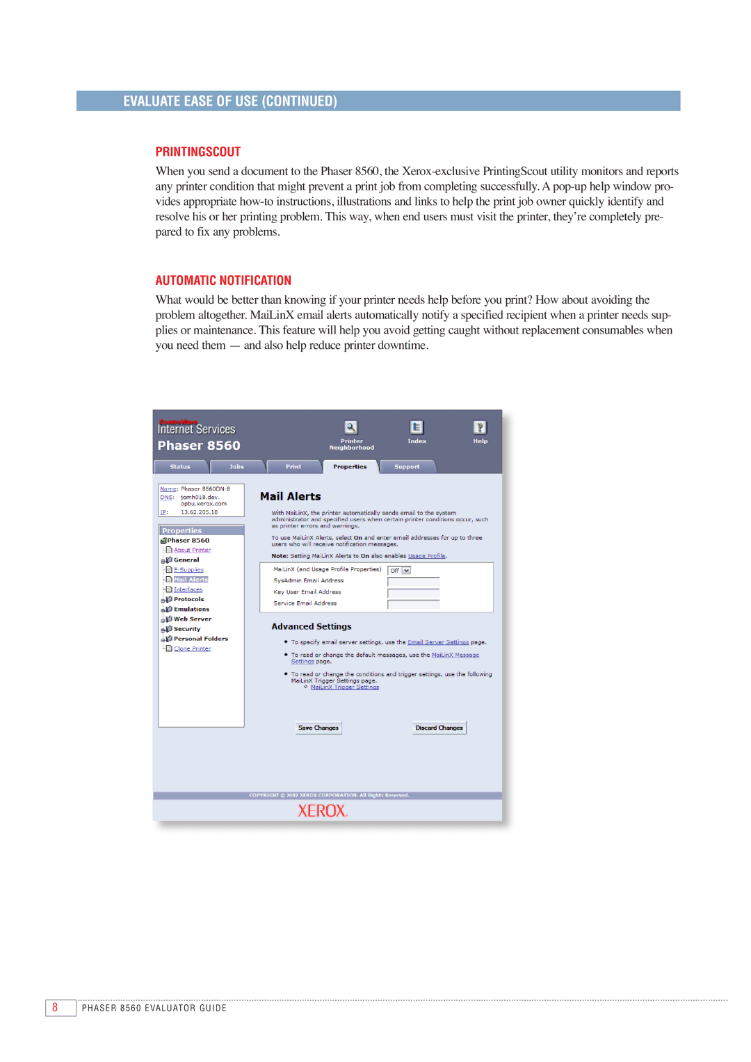 Xerox 8560 manual Printingscout, Automatic Notification 