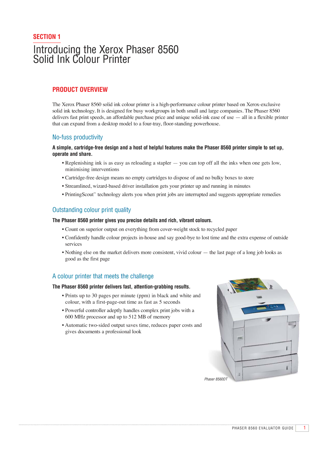 Xerox 8560 manual Section, Product Overview 