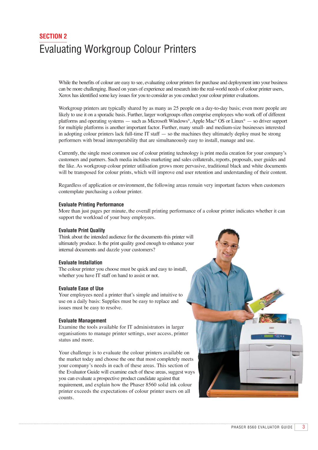 Xerox 8560 manual Evaluating Workgroup Colour Printers 