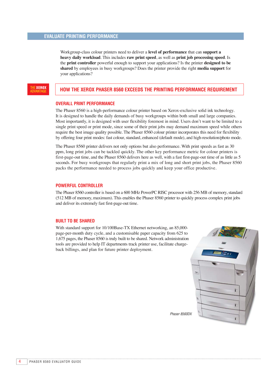 Xerox 8560 manual Evaluate Printing Performance, Overall Print Performance, Powerful Controller, Built to be Shared 