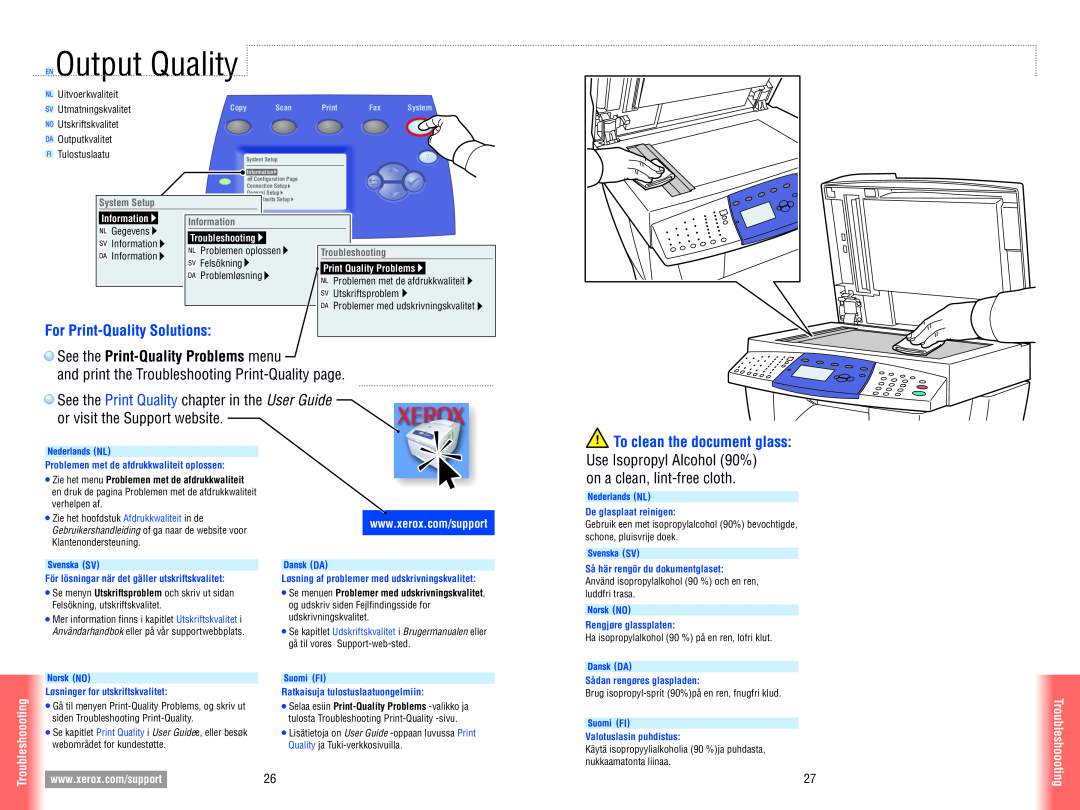 Xerox 8560MFP manual Output Quality, For Print-Quality Solutions, See the Print-Quality Problems menu, Troubleshoooting 