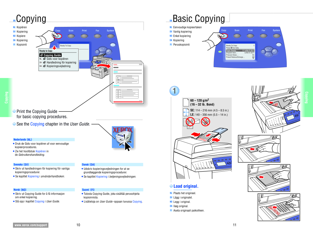 Xerox 8560MFP manual Basic Copying, Print the Copying Guide, for basic copying procedures, Load original, 60 - 120 g/m 