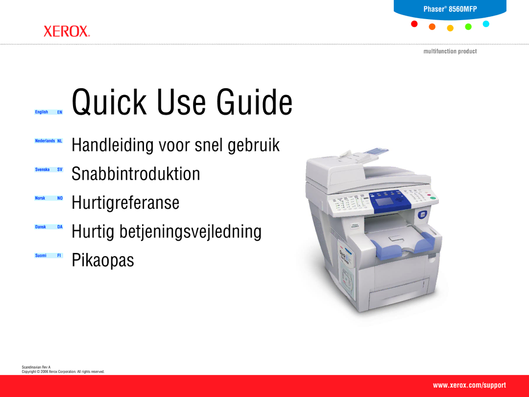 Xerox 8560MFP manual Quick Use Guide, Hurtig betjeningsvejledning Pikaopas 