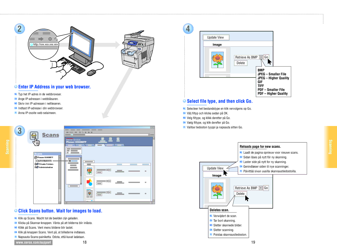 Xerox 8560MFP manual Enter IP Address in your web browser, Click Scans button. Wait for images to load, Deletes scan 