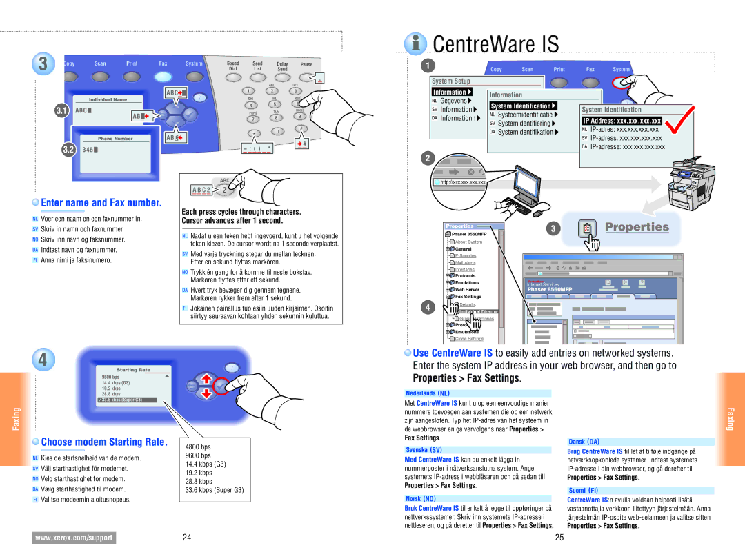 Xerox 8560MFP manual CentreWare is, Enter name and Fax number, Choose modem Starting Rate 