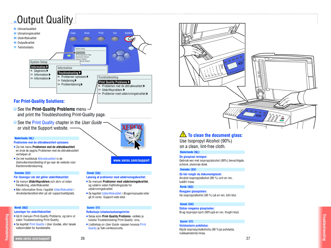 Xerox 8560MFP manual Output Quality, For Print-Quality Solutions, Troubleshoooting, Troubleshooting, Print Quality Problems 