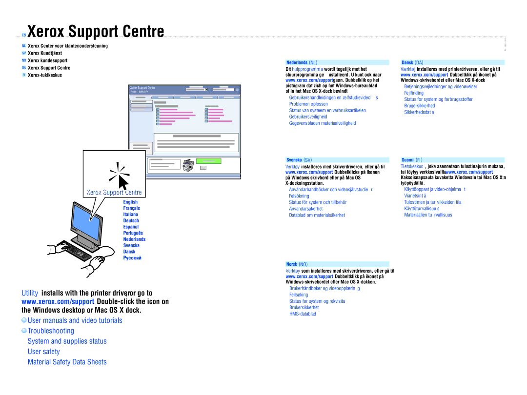 Xerox 8560MFP manual Xerox Support Centre 