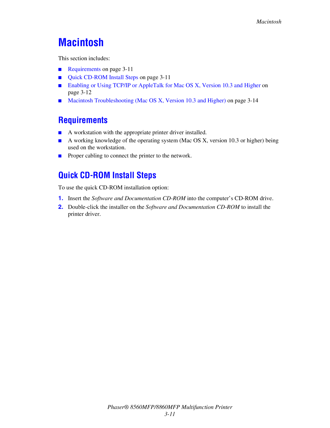 Xerox 8560MFP/8860MFP manual Macintosh, Requirements 