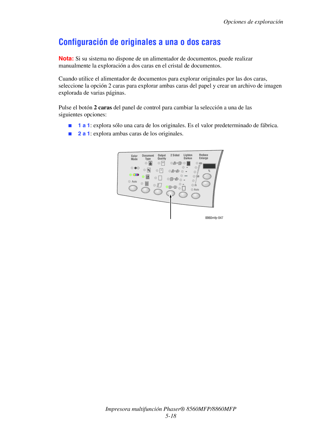 Xerox 8560MFP/8860MFP manual Configuración de originales a una o dos caras 