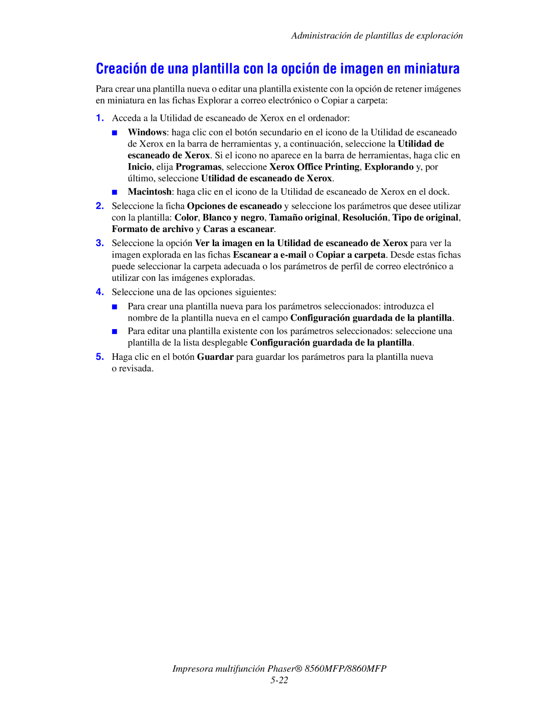 Xerox 8560MFP/8860MFP manual Administración de plantillas de exploración 