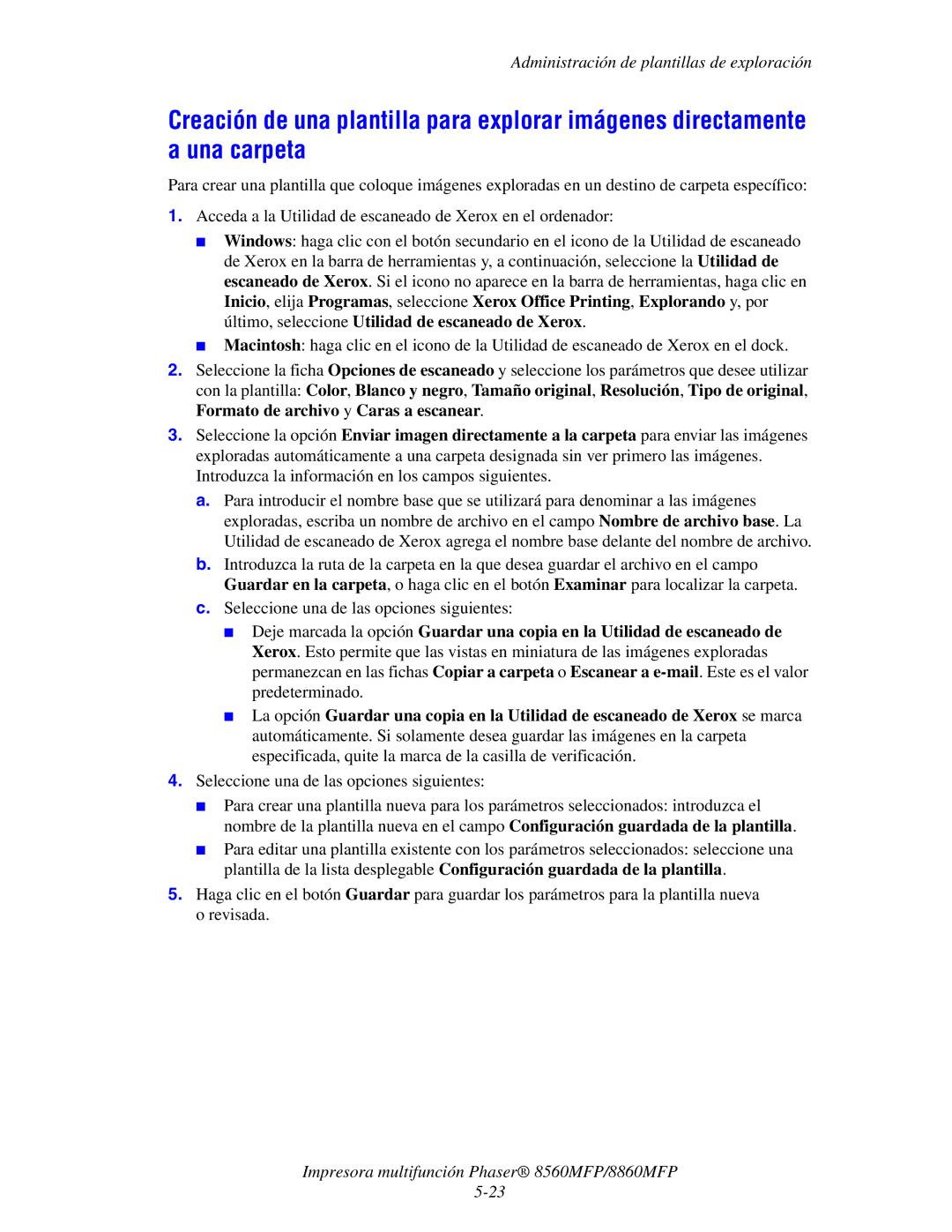 Xerox 8560MFP/8860MFP manual Administración de plantillas de exploración 