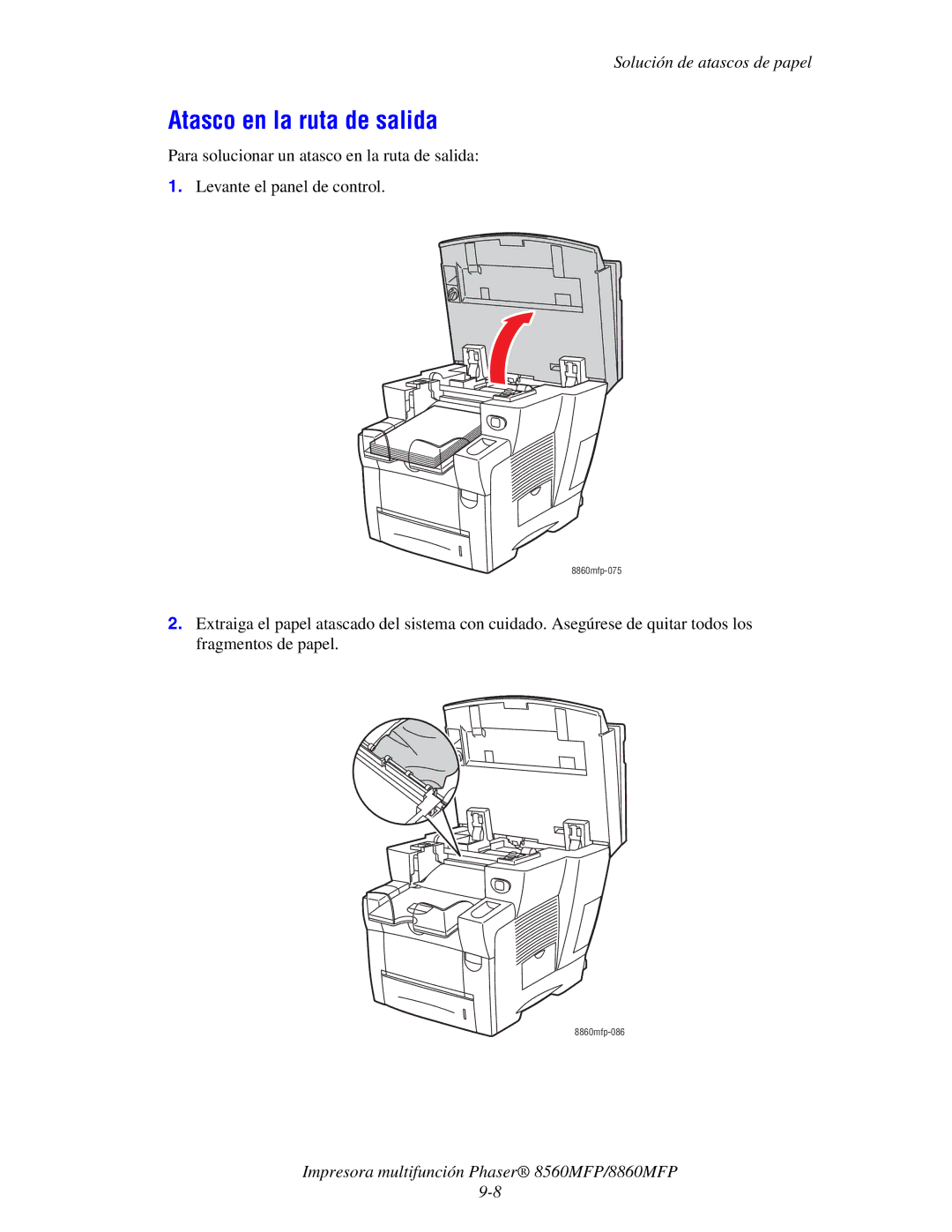 Xerox 8560MFP/8860MFP manual Atasco en la ruta de salida 