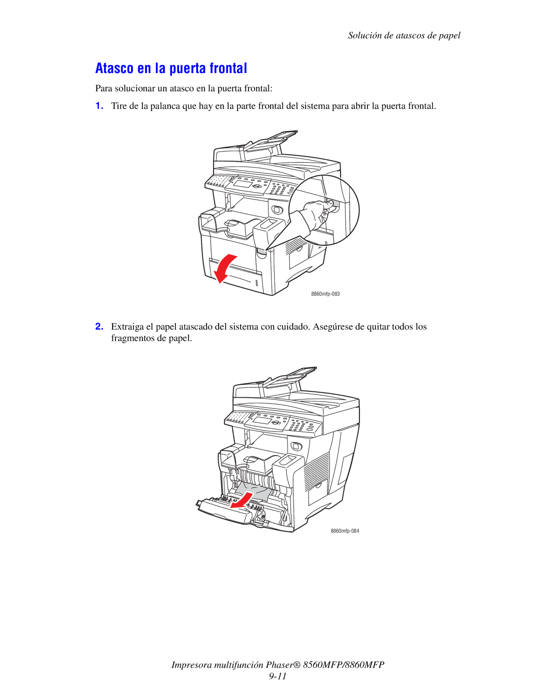 Xerox 8560MFP/8860MFP manual Atasco en la puerta frontal 