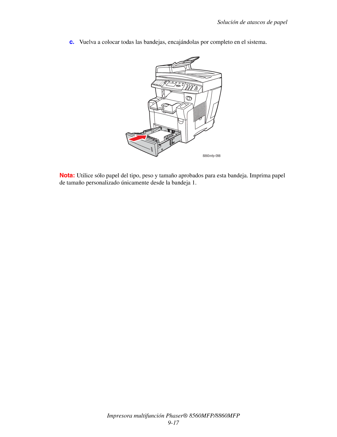 Xerox 8560MFP/8860MFP manual Solución de atascos de papel 