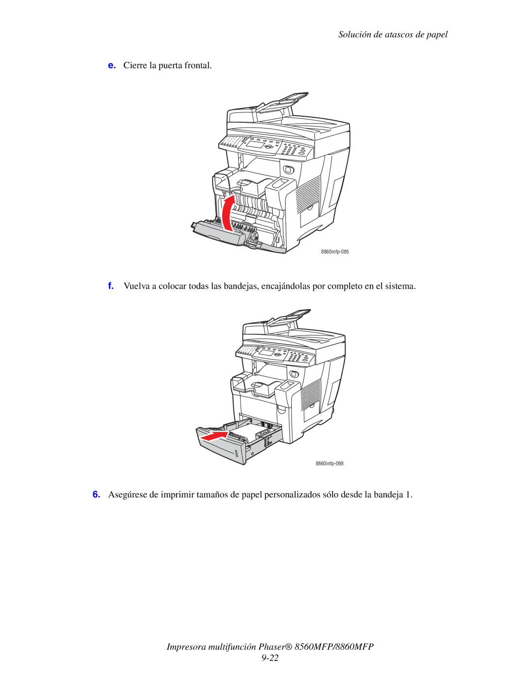 Xerox 8560MFP/8860MFP manual Cierre la puerta frontal 