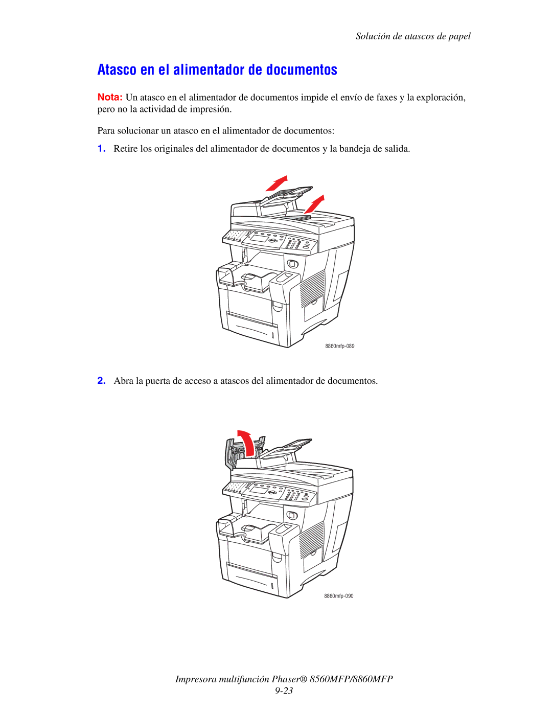 Xerox 8560MFP/8860MFP manual Atasco en el alimentador de documentos 