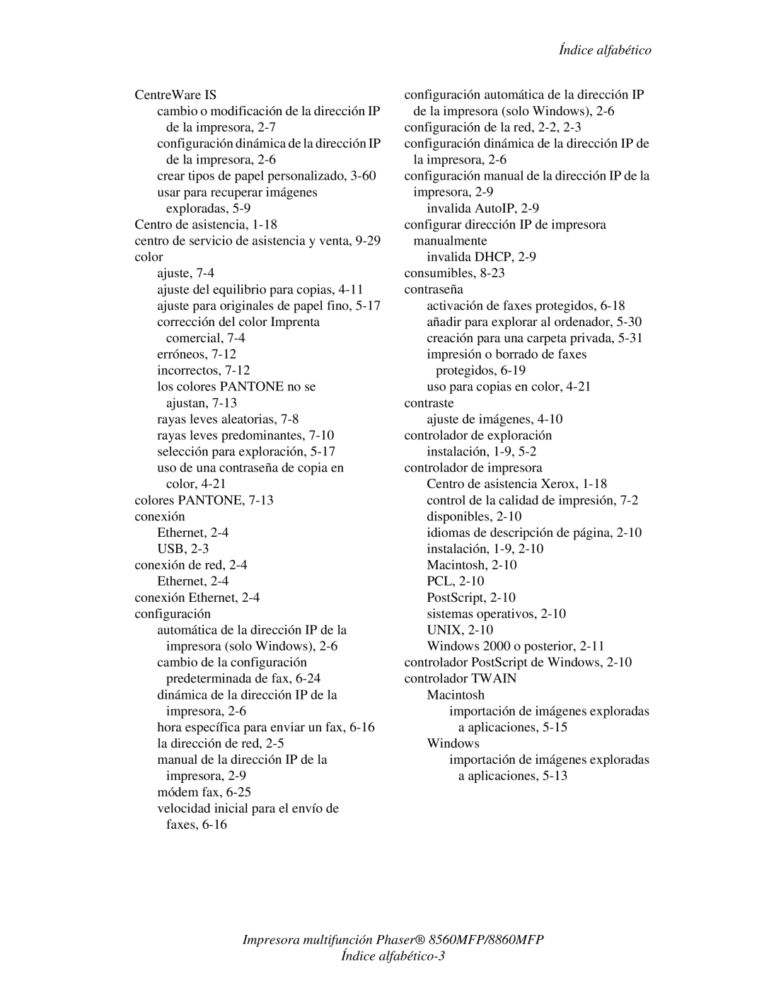 Xerox 8560MFP/8860MFP manual Índice alfabético 