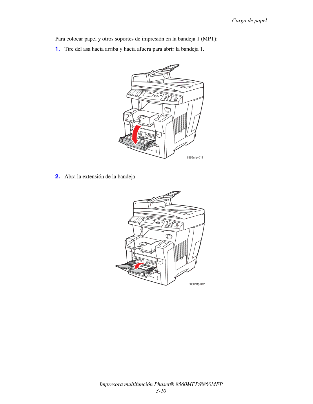 Xerox 8560MFP/8860MFP manual Abra la extensión de la bandeja 