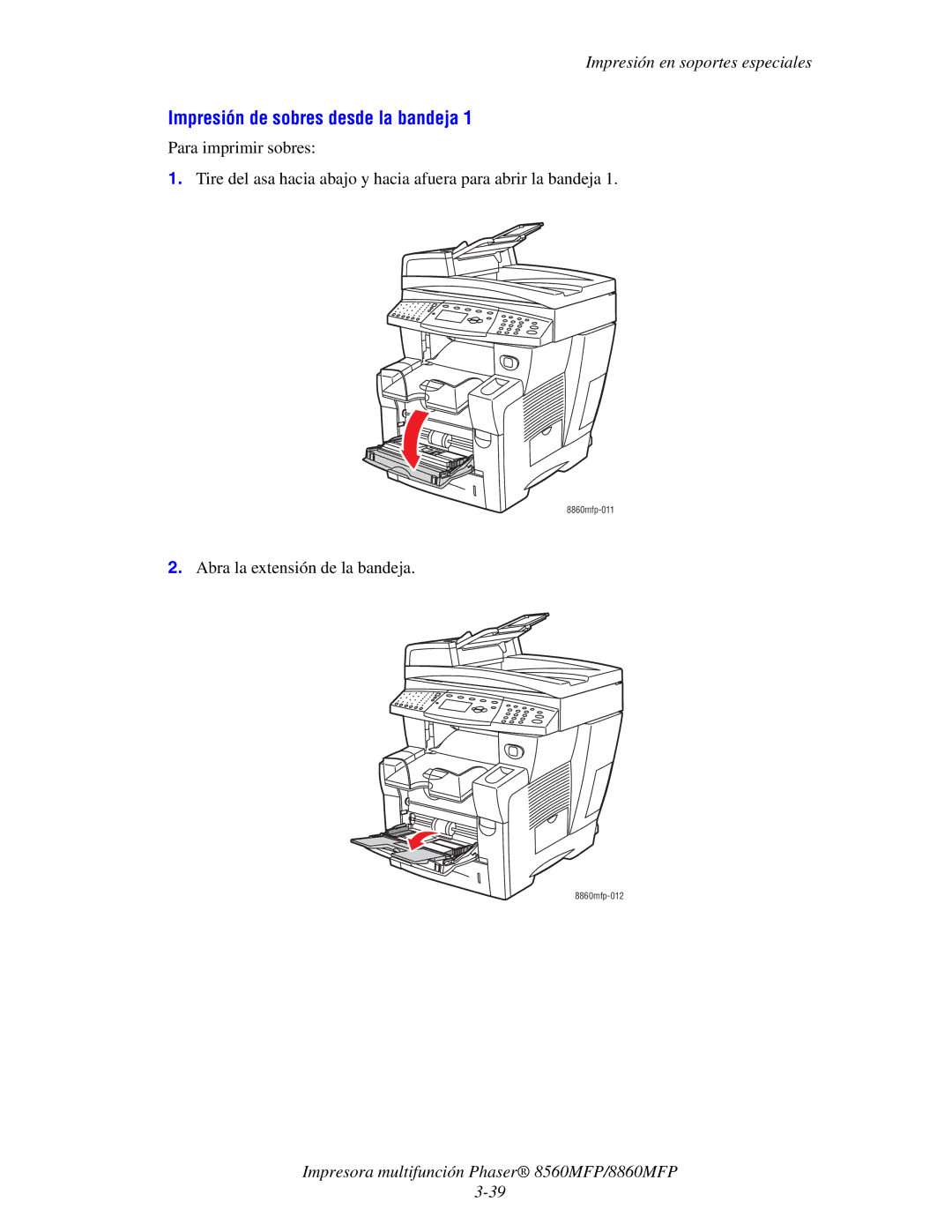 Xerox 8560MFP/8860MFP manual Impresión de sobres desde la bandeja 