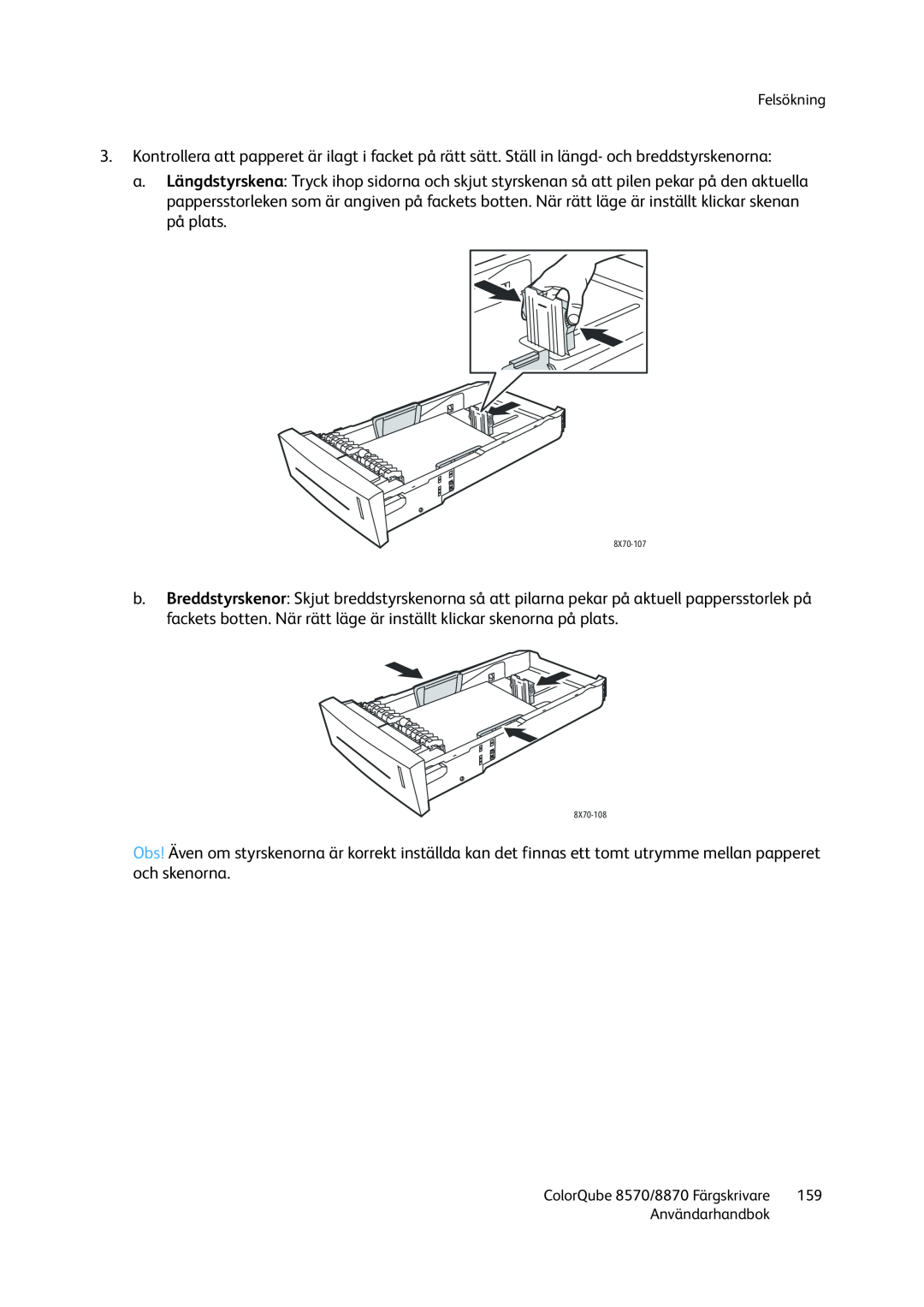 Xerox 8570 / 8870 manual Felsökning, Användarhandbok, ColorQube 8570/8870 Färgskrivare 