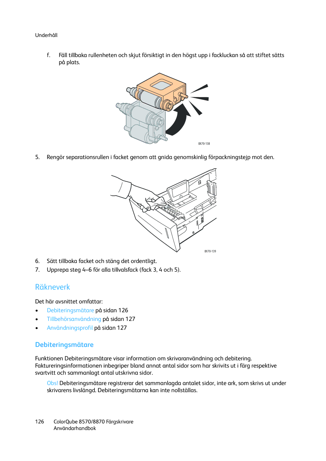 Xerox 8570 / 8870 manual Räkneverk, Debiteringsmätare 