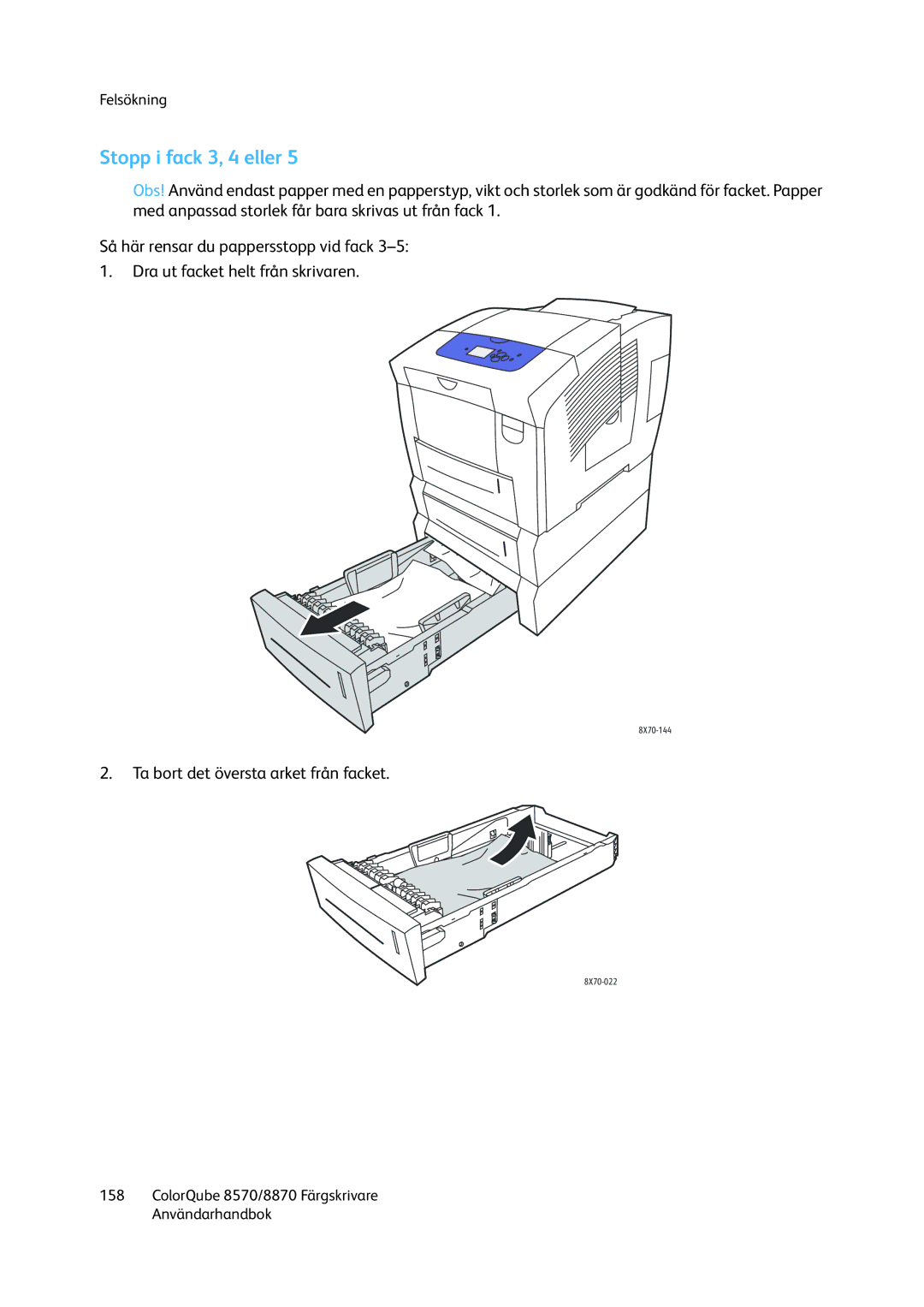 Xerox 8570 / 8870 manual Stopp i fack 3, 4 eller 