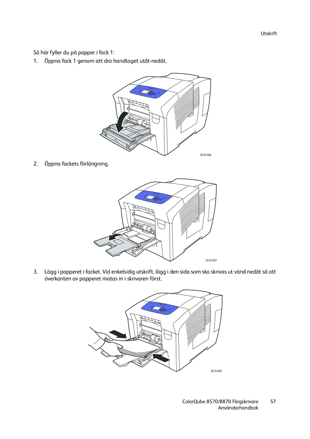 Xerox 8570 / 8870 manual Öppna fackets förlängning 