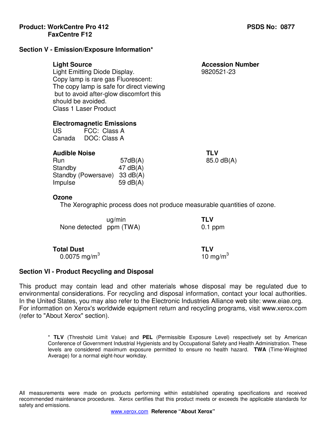 Xerox 877 manual Tlv 