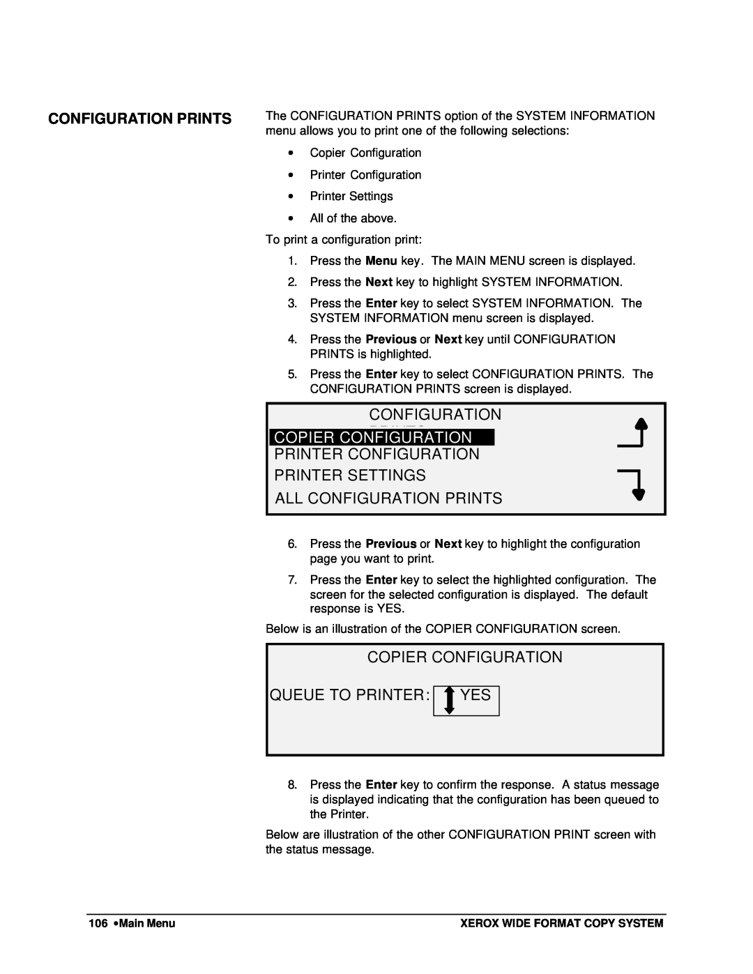 Xerox 8825, 8850 Copier Configuration, Printer Configuration Printer Settings, All Configuration Prints, Queue To Printer 