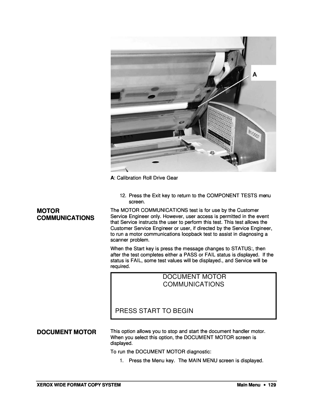 Xerox X2, 8825, 8850, 8830 manual Document Motor Communications, Press Start To Begin, Motor Communications Document Motor 